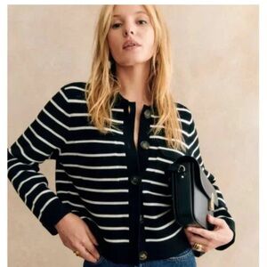 Sezane Betty Cardigan Black Ecru Stripe size Medium